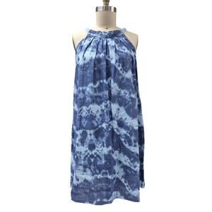 Bella Umbria 100% Linen Blue Tie Dye Sundress Sz L NWOT